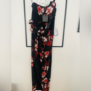 JLUXLABEL Black Maxi Dress with Red Floral Design